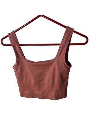 knix good to go long line seamless ribbed knit sports bra salmon pink sz small